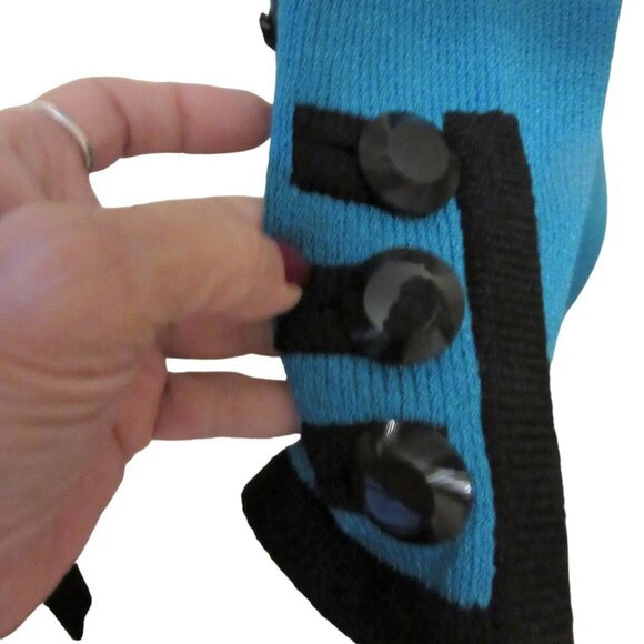 Vintage J.S.S Turquoise Knit Dress in SZ Small w Faux Black Buttons, USA Made - Picture 4 of 6